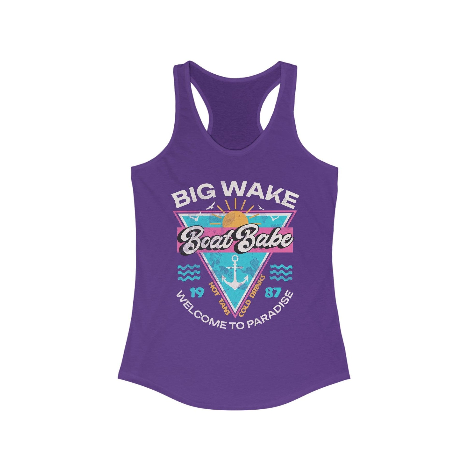 big wake boat life gift for boat owner boat babe purple tank top