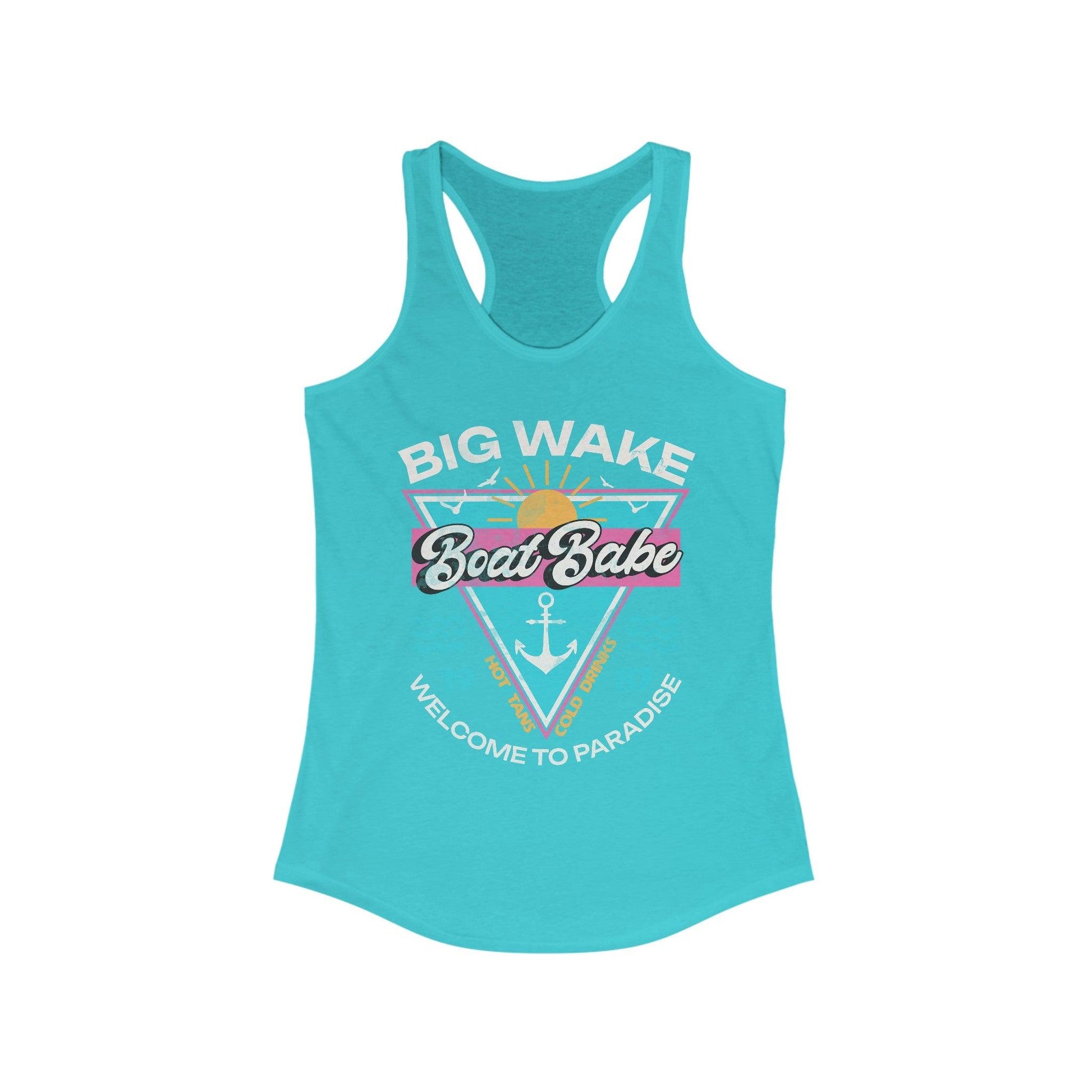 big wake boat life gift for boat owner boat babe Tahiti blue tank top