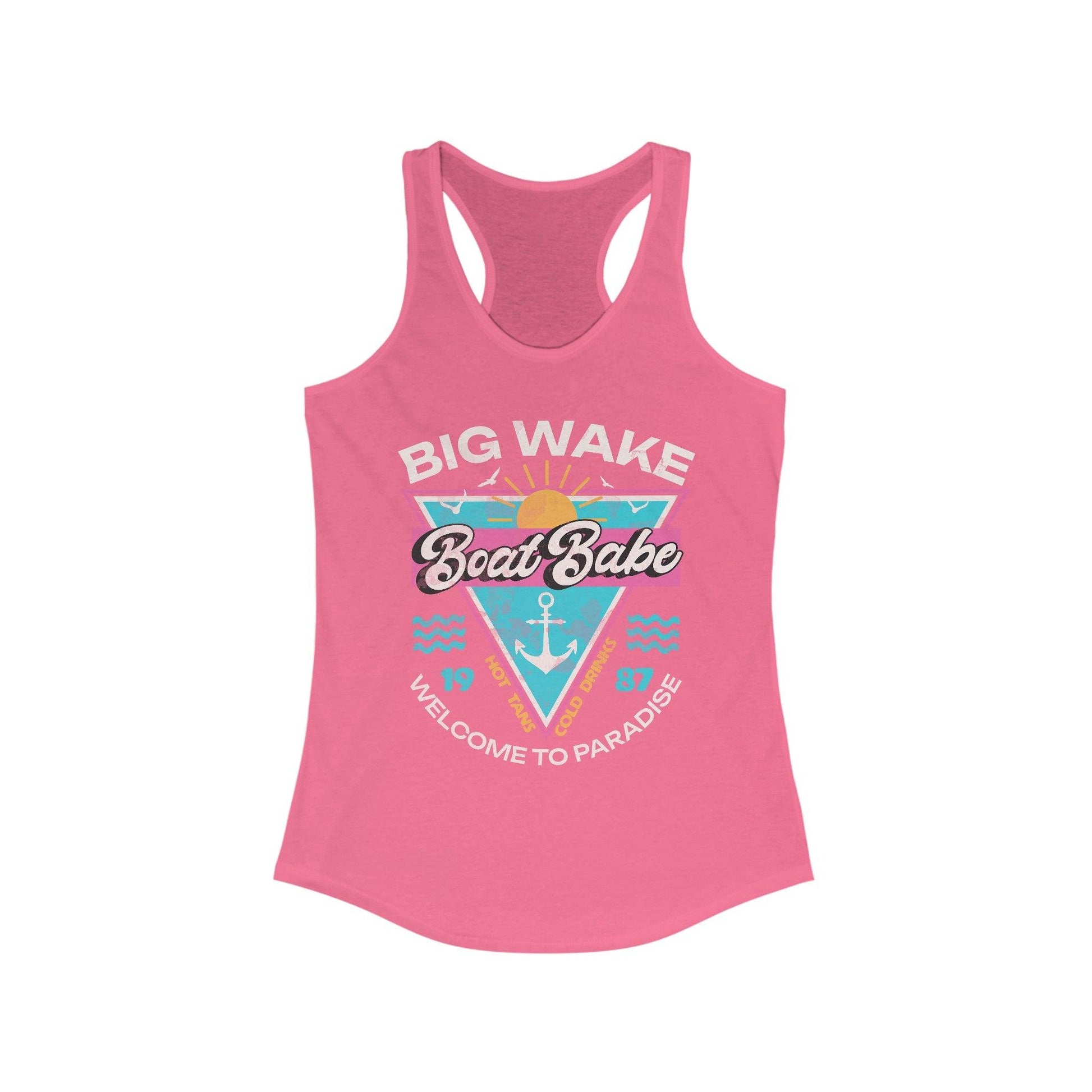 big wake boat life gift for boat owner boat babe pink tank top front